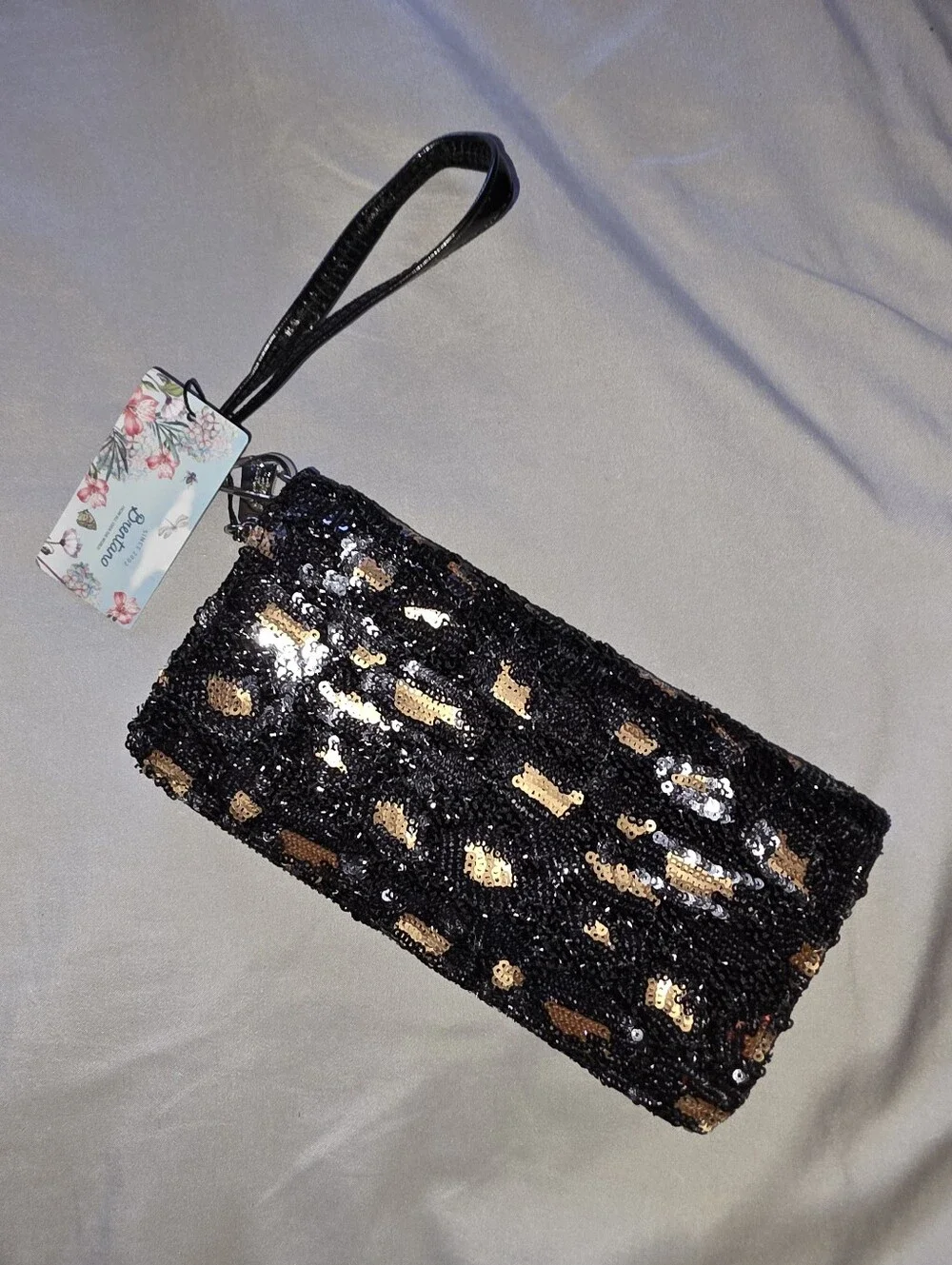 Brentano Sequin Leopard Wristlet Or Wallet NWT